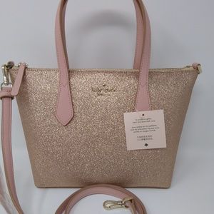 Kate Spade Joely Rose Gold Small Glitter Satchel
